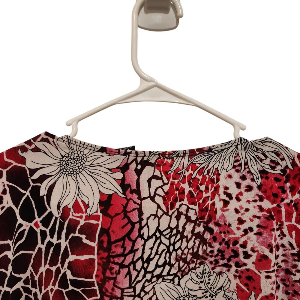 New Directions Red Floral Puff Sleeve Button Front Peasant Blouse Casual Top XL - Picture 5 of 9